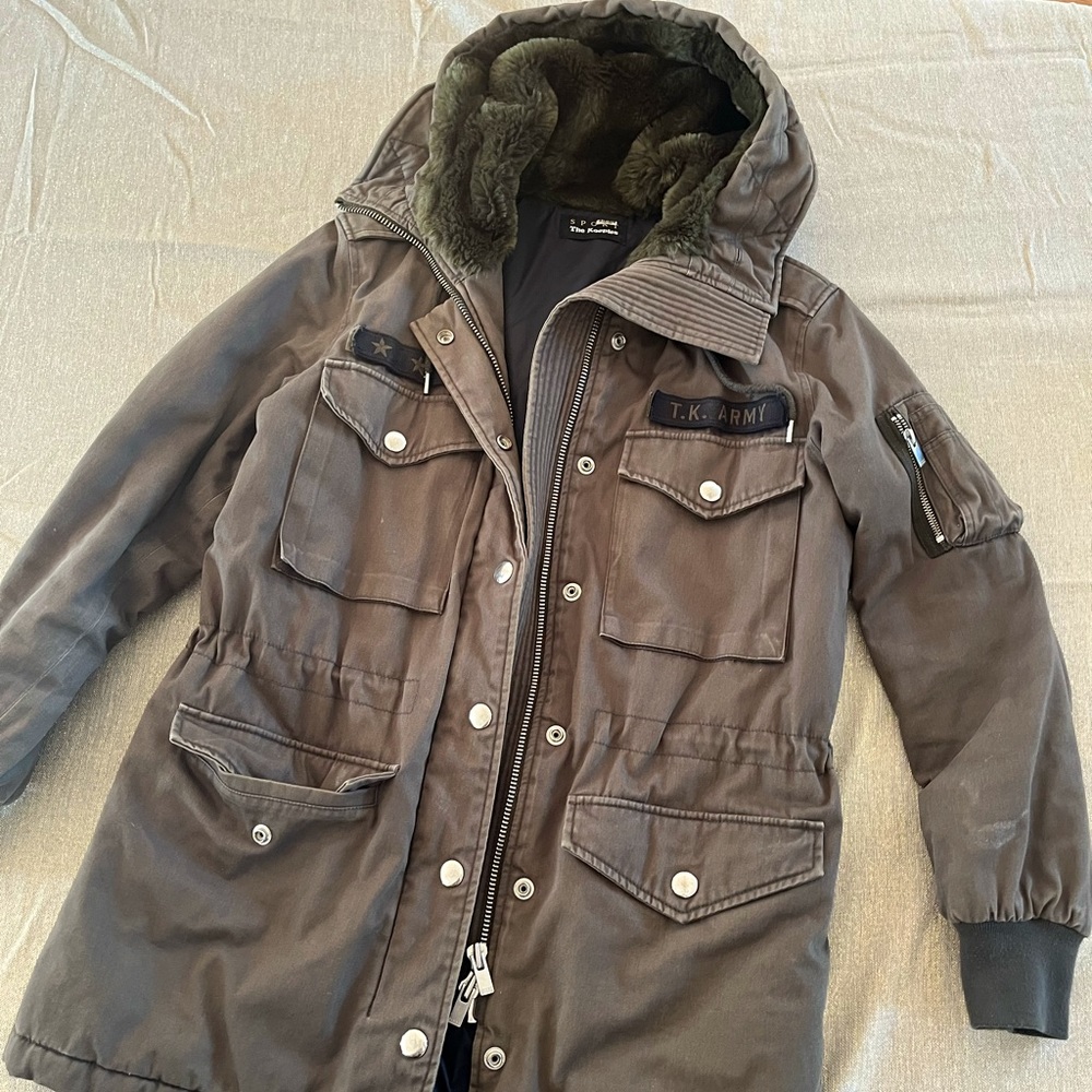 The Kooples army green utility bomber jacket